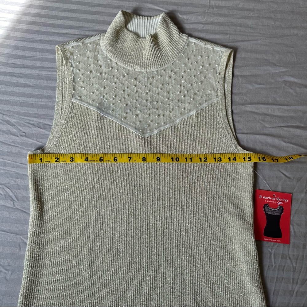 Cable & Gauge•embellished mock turtleneck sleeveless blouse•medium•silk blend - Picture 6 of 10